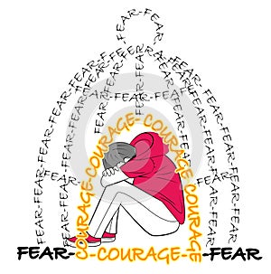 Concept of emotion of fear courage