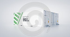 Concept of energy storage unit - multiple conected containers with batteries.