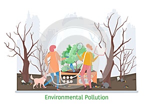 Concept of Environmental Pollution, flat line vector illustration
