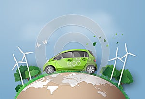 Concept of Environmentally friendly  with eco car.