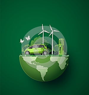 Concept of Environmentally friendly  with eco car .