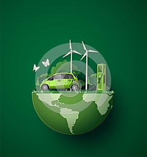 Concept of Environmentally friendly  with eco car . photo