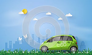 Eco car concept of Environmentally friendly  with eco car . photo