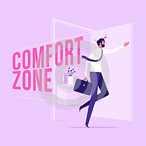 Concept of escaping comfort zone, step to success