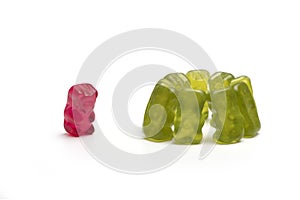 concept for exclusion and outsiders gummy bears