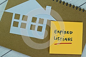 Concept of Expired Listings write on sticky notes isolated on Wooden Table