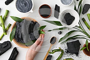 Concept of face and skin care - bamboo and charcoal