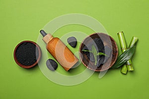 Concept of face and skin care - bamboo and charcoal