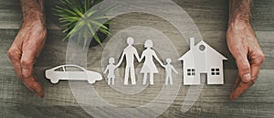 Concept of family, home and car insurance