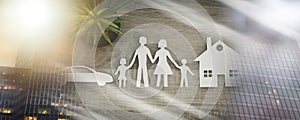 Concept of family, home and car insurance; multiple exposure
