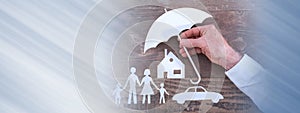 Concept of family, home and car protection; panoramic banner