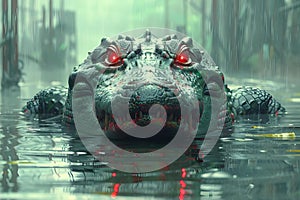 Concept Fantasy, Scifi, Dystopian, Animals, Military LaserEyed Crocodile On Dystopian Patrol
