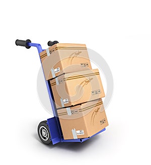 Concept of fast delivery, the box on the two-wheeled trolley