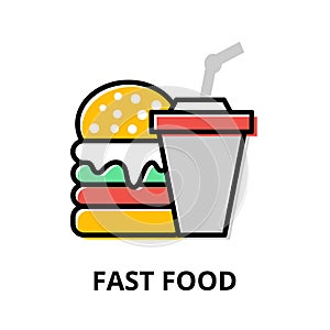 Concept of Fast Food icon, flat line design vector illustration
