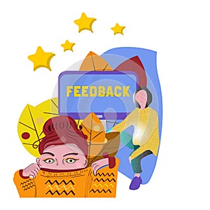 Concept of feedback, testimonials messages and notifications. Rating on customer service. Flat vector illustration