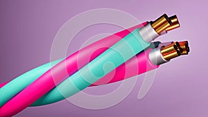 Concept of fiber optic cable on a colored background. Design. Future cable technology, detailed curved cable, powerful