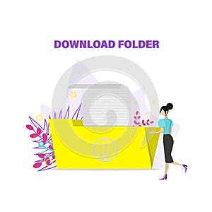 Concept of file download, data storage, cloud computing service, digital information organization. flat vector illustration.