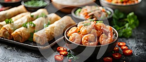 Concept Filipino Cuisine, Lumpia Recipe, Savor the Flavor Filipino Feast with Lumpia and Shrimps