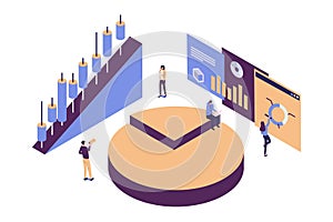 Concept of financial management, Statistics and business report, little people as puzzles collect infographics