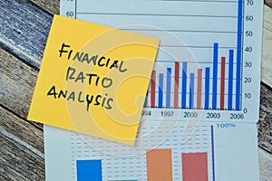 Concept of Financial Ratio Analysis write on sticky notes and stock market isolated on Wooden Table