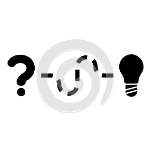 Concept of finding solution to the issue Question and path to the light bulb Searching for Innovation icon black color vector