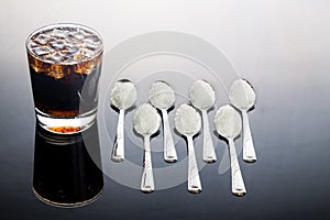 Concept of fizzy cola drinks with unhealthy sugar content