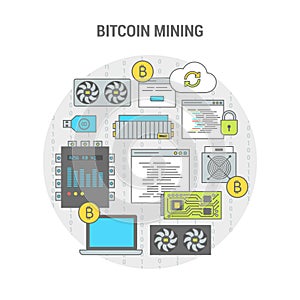 Concept flat banner scheme Bitcoin Mining