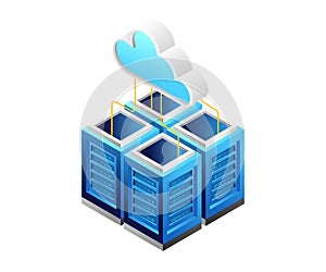 Concept flat isometric 3d illustration cloud server data storage network