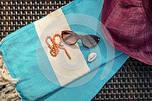 The Concept of flat lay summer accessories.