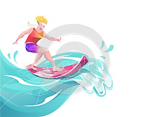 Concept in flat style with surfing man