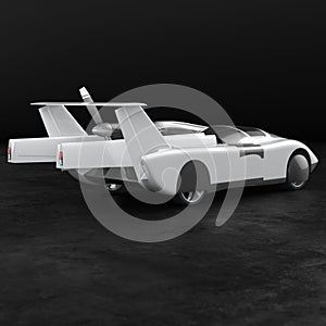 Concept of a flying car. Flying car. Studio render. 3D illustration.