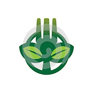 The concept of the fork and leaf logo. For vegetarians