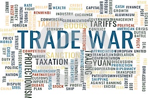Concept in the form of a cloud of words associated with the Trade War