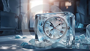 Concept of freeze time with alarm inside the ice