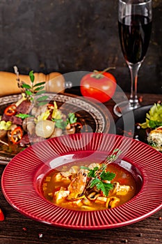 Concept of French cuisine. Laid table in a restaurant for a celebration of different dishes. background image