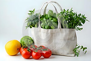 Concept Fresh Produce in Tote Bag on White Background A Collection of Healthy Grocery Items