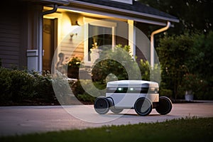 Concept of future, technology, unmanned courier robot.