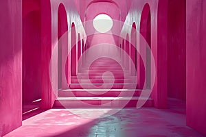 Concept Futuristic Architecture, Pink Color Futuristic Pink Arches with a Circular Spotlight