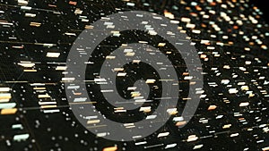 Concept of the futuristic information and technological computer. Animation. Abstract big data digital code running