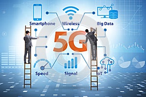 Concept of 5g fast networks with businessman photo