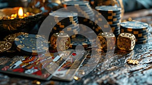 The concept of games of chance. Online casino gaming : roulette, cards, betting, chips, dice a world of chance and