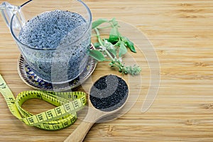 Concept of gelatinous basil seeds for diet and weight loss