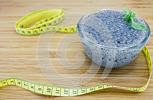 Concept of gelatinous basil seeds for diet and weight loss