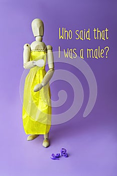 Concept of gender dysphoria and transgenders. Gestalta wearing a yellow dress.
