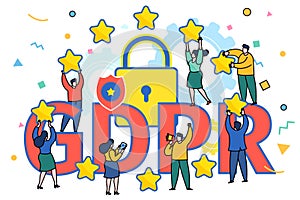 Concept of General Data Protection Regulation in European Union. EU GDPR. Mini People