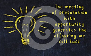 Concept of generating ideas. Chalk drawing of light bulb. Copy space