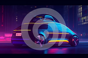 concept generic automated self driving taxi design in electric futuristic neon style with copy space at night, mixed digital 3d