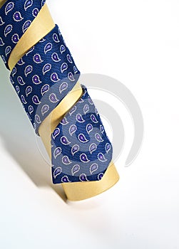 Concept of gift for men with men`s tie on white backgroud. Minimal style of present for Valentine`s day birthday, lifestyle.