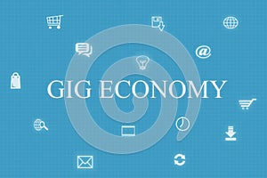 Concept of Gig economy and technology on blue background.