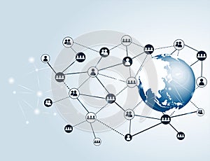 Concept of global business. global with People communicate global network connection.